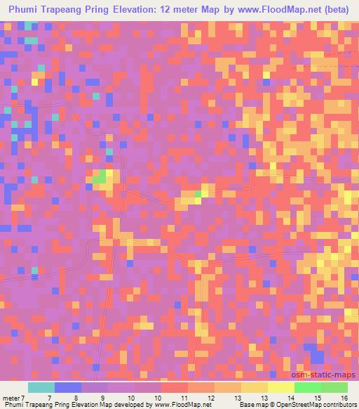 Phumi Trapeang Pring,Cambodia Elevation Map