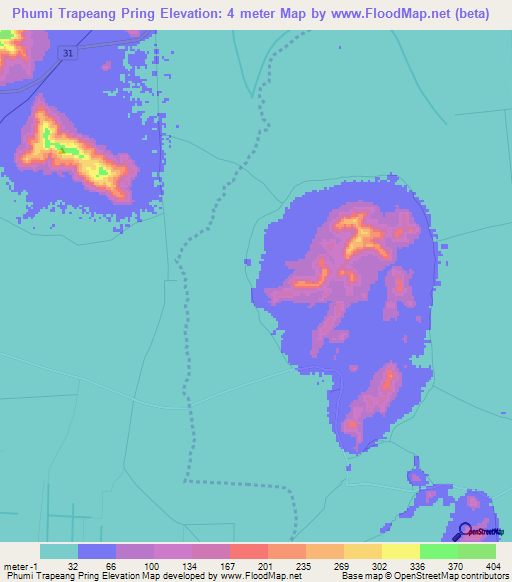 Phumi Trapeang Pring,Cambodia Elevation Map