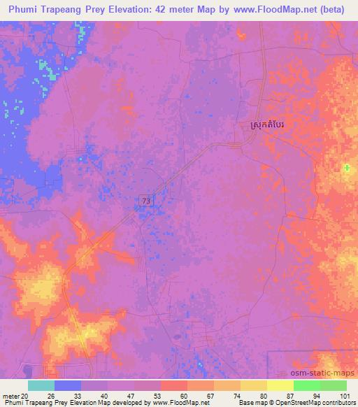 Phumi Trapeang Prey,Cambodia Elevation Map