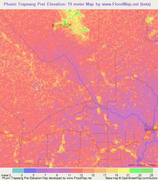 Phumi Trapeang Prei,Cambodia Elevation Map