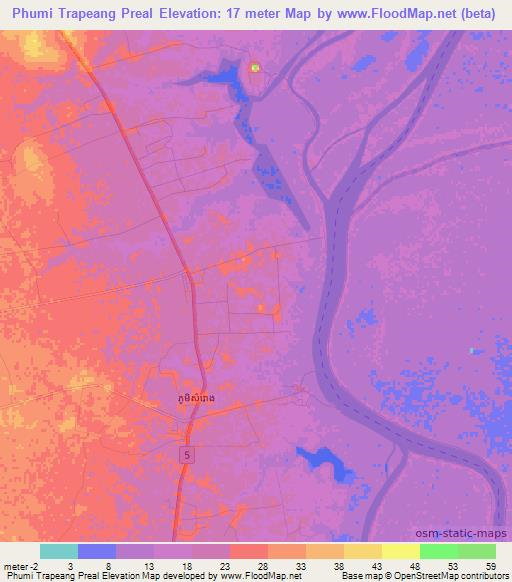 Phumi Trapeang Preal,Cambodia Elevation Map