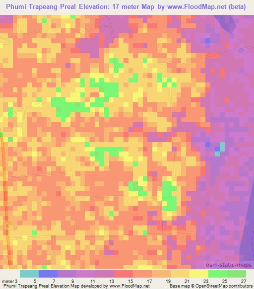 Phumi Trapeang Preal,Cambodia Elevation Map