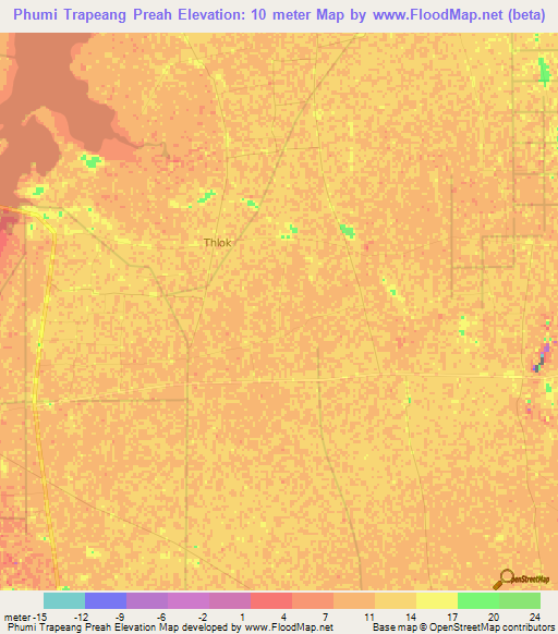 Phumi Trapeang Preah,Cambodia Elevation Map