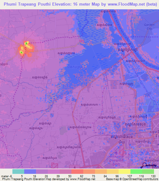 Phumi Trapeang Pouthi,Cambodia Elevation Map