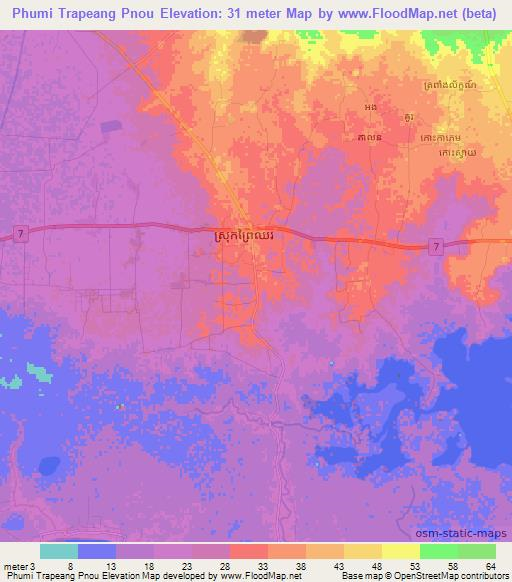 Phumi Trapeang Pnou,Cambodia Elevation Map