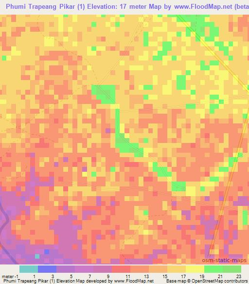 Phumi Trapeang Pikar (1),Cambodia Elevation Map