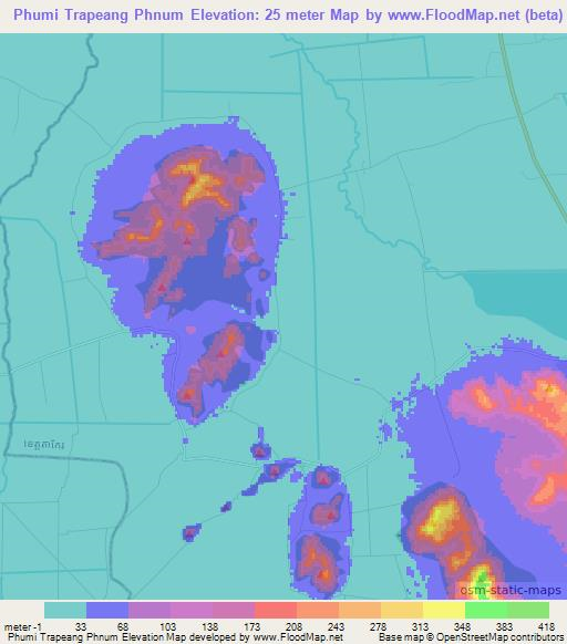 Phumi Trapeang Phnum,Cambodia Elevation Map