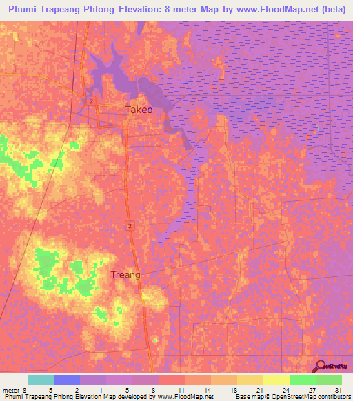 Phumi Trapeang Phlong,Cambodia Elevation Map