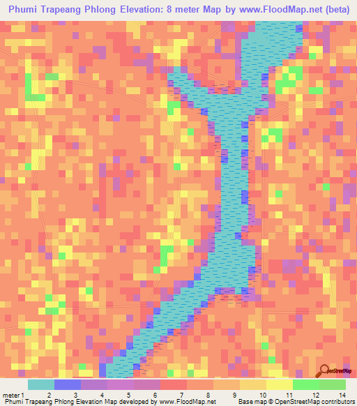 Phumi Trapeang Phlong,Cambodia Elevation Map