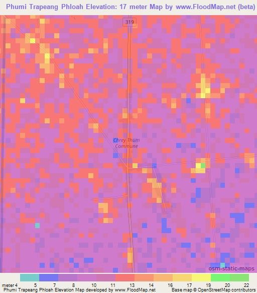Phumi Trapeang Phloah,Cambodia Elevation Map