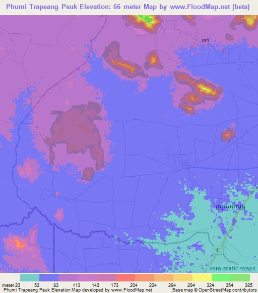 Phumi Trapeang Peuk,Cambodia Elevation Map