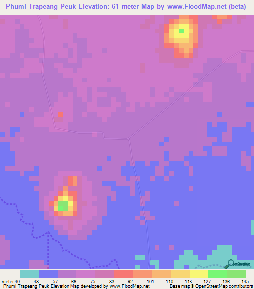 Phumi Trapeang Peuk,Cambodia Elevation Map