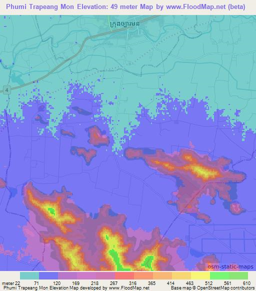 Phumi Trapeang Mon,Cambodia Elevation Map