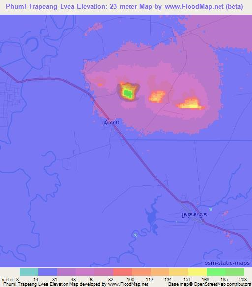 Phumi Trapeang Lvea,Cambodia Elevation Map