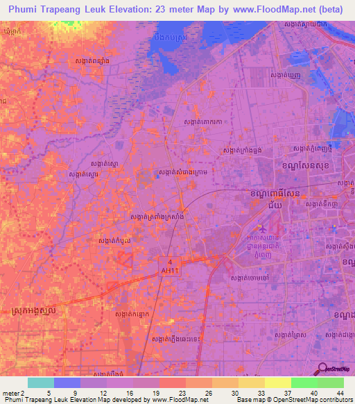 Phumi Trapeang Leuk,Cambodia Elevation Map