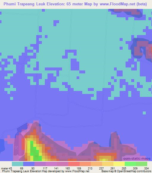 Phumi Trapeang Leuk,Cambodia Elevation Map