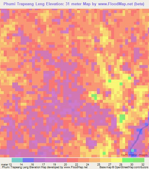 Phumi Trapeang Leng,Cambodia Elevation Map