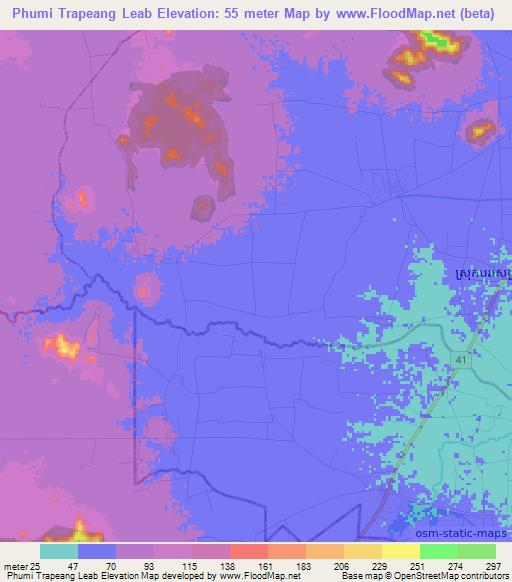 Phumi Trapeang Leab,Cambodia Elevation Map