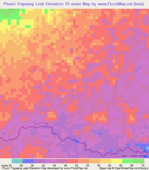 Phumi Trapeang Leab,Cambodia Elevation Map