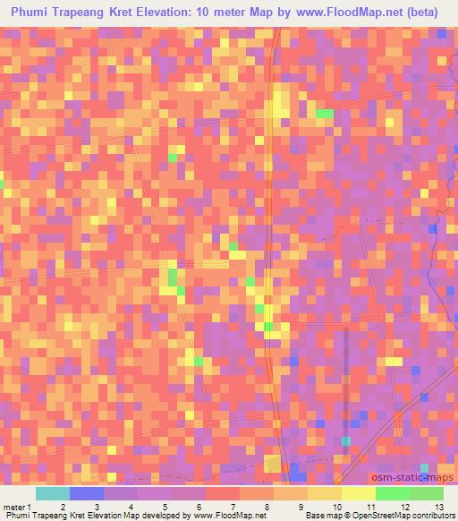 Phumi Trapeang Kret,Cambodia Elevation Map