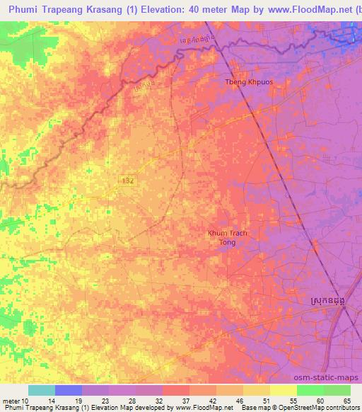 Phumi Trapeang Krasang (1),Cambodia Elevation Map