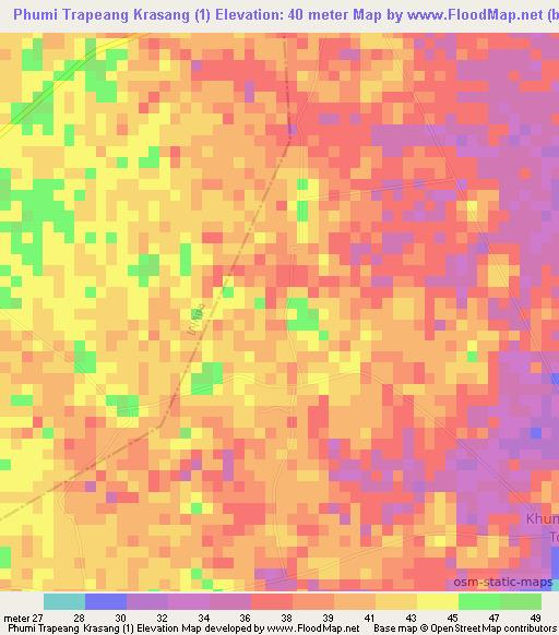 Phumi Trapeang Krasang (1),Cambodia Elevation Map