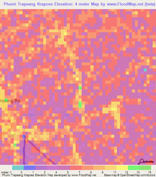 Phumi Trapeang Krapoes,Cambodia Elevation Map