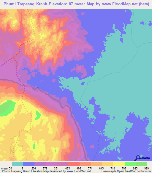 Phumi Trapeang Kranh,Cambodia Elevation Map