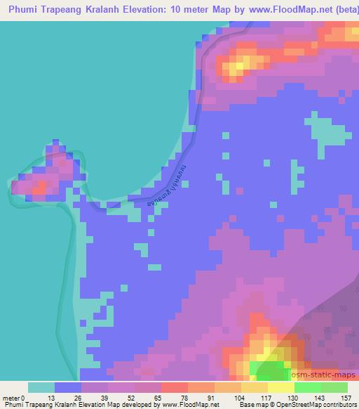 Phumi Trapeang Kralanh,Cambodia Elevation Map
