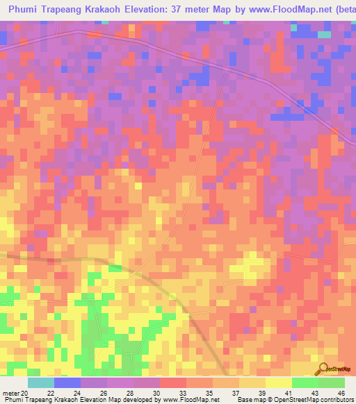 Phumi Trapeang Krakaoh,Cambodia Elevation Map