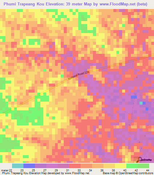 Phumi Trapeang Kou,Cambodia Elevation Map