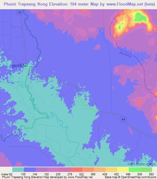 Phumi Trapeang Kong,Cambodia Elevation Map