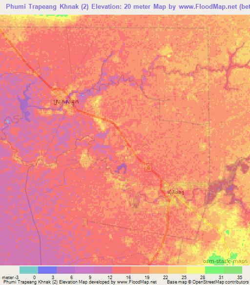 Phumi Trapeang Khnak (2),Cambodia Elevation Map