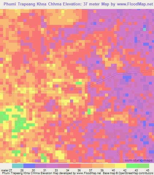 Phumi Trapeang Khna Chhma,Cambodia Elevation Map