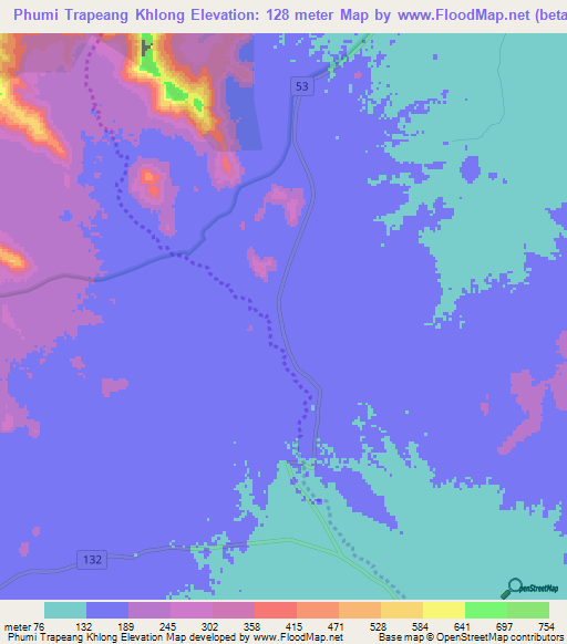 Phumi Trapeang Khlong,Cambodia Elevation Map