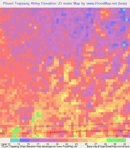 Phumi Trapeang Khley,Cambodia Elevation Map