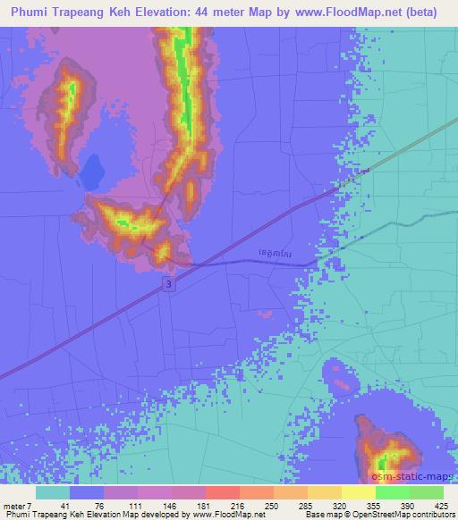 Phumi Trapeang Keh,Cambodia Elevation Map
