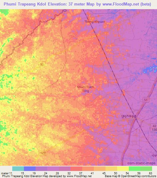Phumi Trapeang Kdol,Cambodia Elevation Map