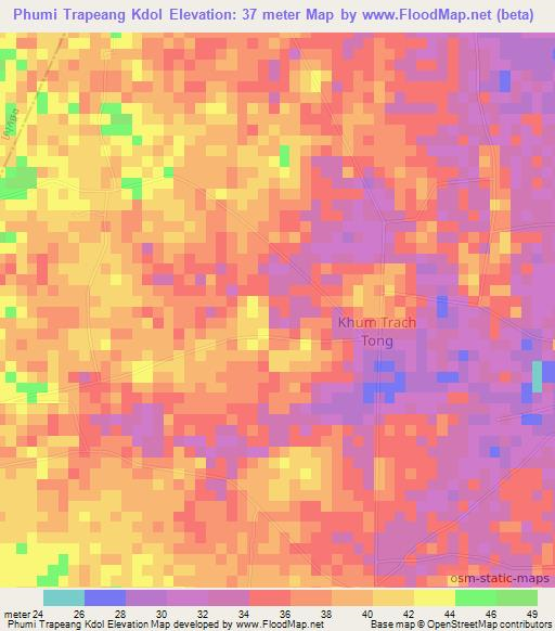 Phumi Trapeang Kdol,Cambodia Elevation Map