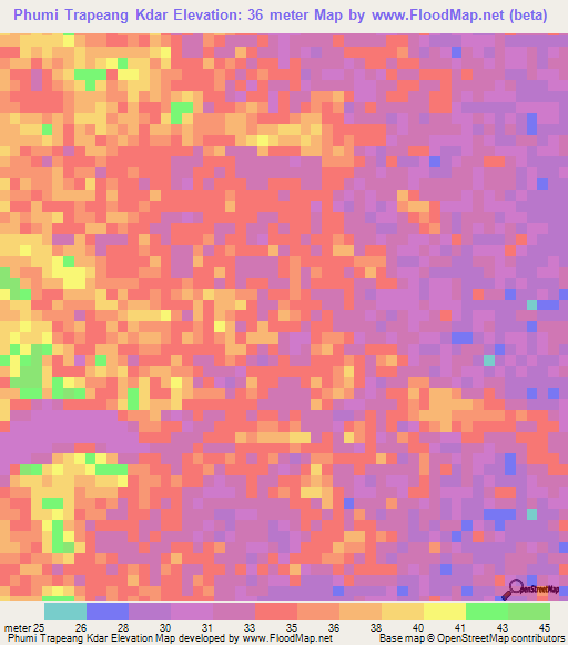 Phumi Trapeang Kdar,Cambodia Elevation Map