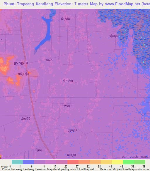 Phumi Trapeang Kandieng,Cambodia Elevation Map