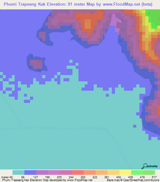 Phumi Trapeang Kak,Cambodia Elevation Map