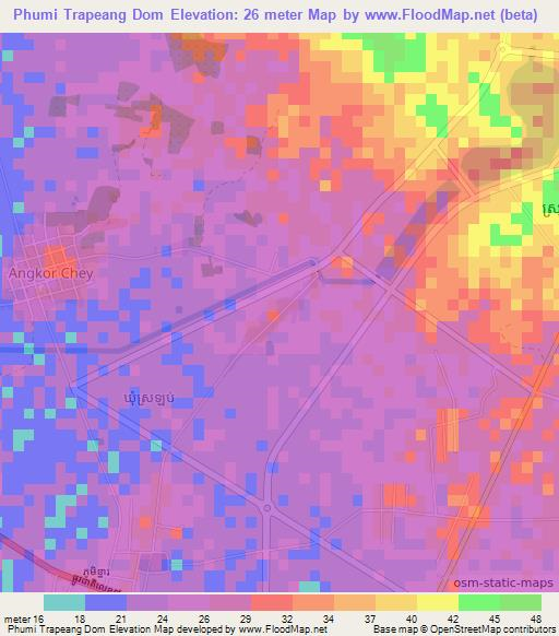 Phumi Trapeang Dom,Cambodia Elevation Map