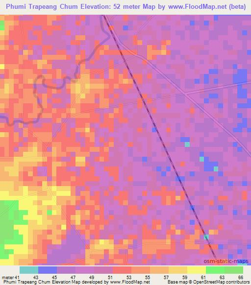 Phumi Trapeang Chum,Cambodia Elevation Map