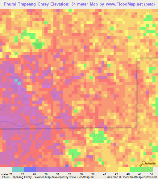 Phumi Trapeang Chrey,Cambodia Elevation Map
