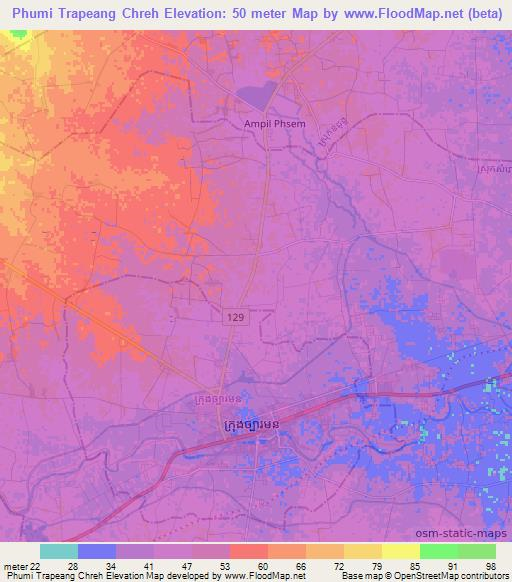 Phumi Trapeang Chreh,Cambodia Elevation Map