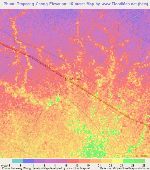 Phumi Trapeang Chong,Cambodia Elevation Map