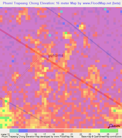 Phumi Trapeang Chong,Cambodia Elevation Map