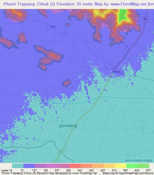 Phumi Trapeang Chhuk (3),Cambodia Elevation Map