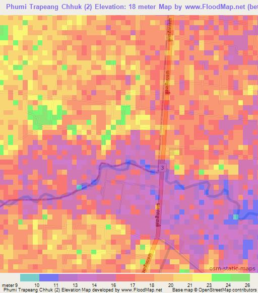 Phumi Trapeang Chhuk (2),Cambodia Elevation Map